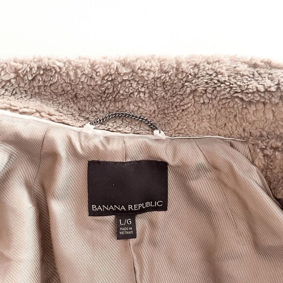 Banana Republic Women's Longline Sherpa Teddy Jacket Single Button Brown Large - Picture 3 of 6